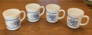 Coffee Cups Arcopal France Honorine Mugs Blue Rose Set Of 4 Vintage Mint - Picture 1 of 5