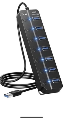 NIB ONFINIO Usb Hub 3.0 7port Usb Hub Splitter With Individual On/off Switches - Image 1 of 4