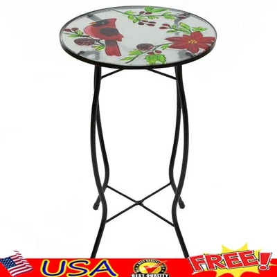 Mesa auxiliar decorativa de vidrio rojo cardenal para patio soporte para plantas jardín exterior nueva Foto 1 de 4