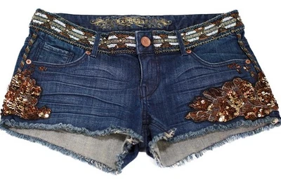 Express Womens Sequin Beaded Raw Hem Jean Shorts Size 2 EUC - Image 1 of 4