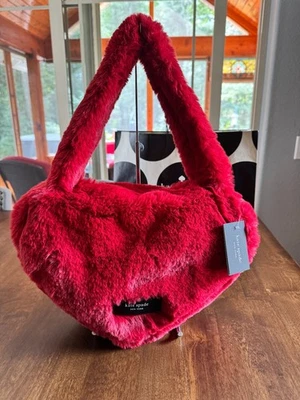 NEW Kate Spade Luver Huge Soft Faux Fur Heart KJ902 Cherry Rouge Shoulder Tote - Image 1 of 4