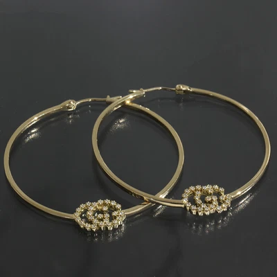Pendientes de aro de diamantes GUCCI GG Au750 K18YG caja de oro amarillo E1779 Japón Foto 1 de 4