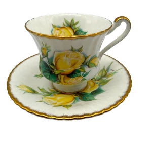 Vintage Paragon Yellow Roses Teacup & Saucer Set Ruffled Gold Rim - Picture 1 of 14
