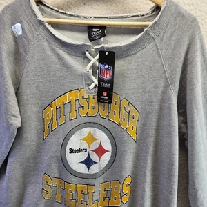 Pittsburgh Steelers Lace Neck Sweatshirt Womens Large Gray NFL Football Logo - Picture 1 of 20