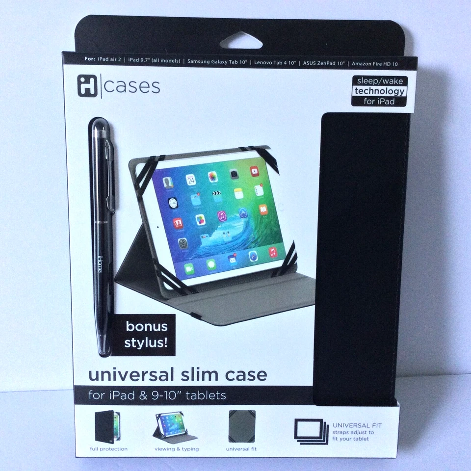iHome Universal Fit Slim Black Case For iPad Air 2 & 9-10 Tablets + Stylus - Image 1 of 3