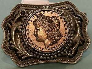1887 Morgan Dollar Silver Coin Belt Buckle w/ Very Cool Toning - Picture 1 of 2