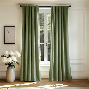 Sage Green Velvet Curtains Thermal Insulated Drapes for Bedroom Living Room Dark - Picture 1 of 7