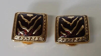 Premier Design Clip Bronze/Gold Tone Zebra Striped Statement Earrings  - Image 1 of 4