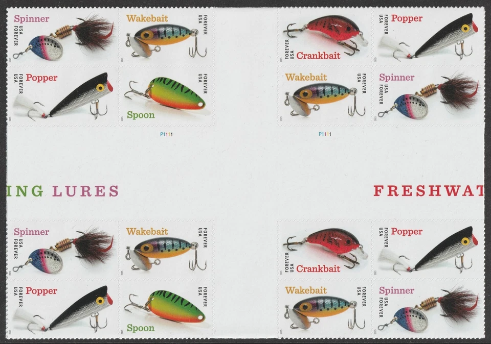 US 5961-5965 5965b Freshwater Fishing Lures F cross gutter block 16 MNH 2025 - Image 1 of 1