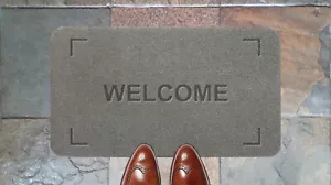 Welcome Hello Hi Synthetic Light Grey Nylon Mat Personalised Novelty Mat - Picture 1 of 21