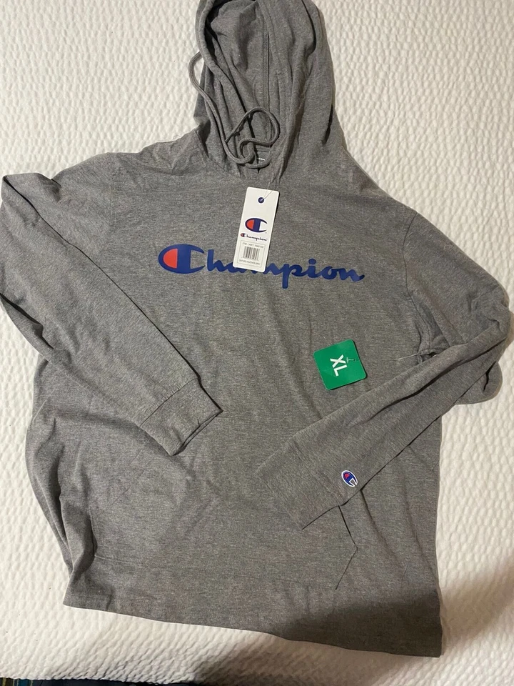 CHAMPION Size XL Gray Cotton Blend Jersey Men Midweight Hoodie Jersey Pullover