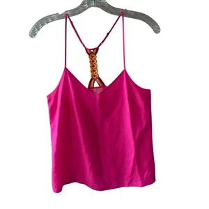 Top Lilly Pulitzer S Cami Racer schiena rosa dettaglio macramè cinturino regolabile seta - Foto 1 di 9