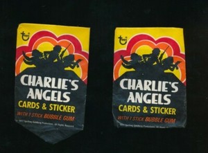 lot (2) 1977 Topps Charlie's Angels wax Wrappers series 1 VGEX condition