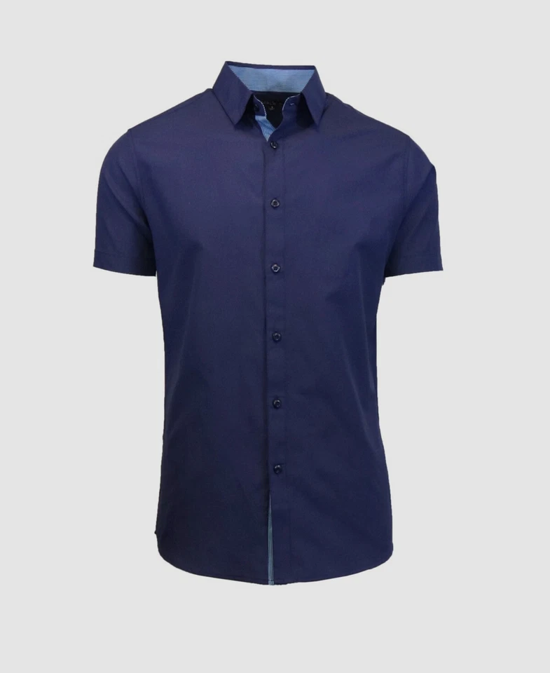 Camisa de vestir lisa azul calce ajustado con botones talla XL Galaxy By Harvic $38 para hombre Foto 1 de 1