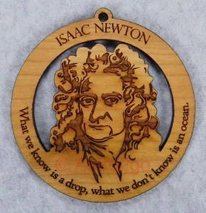 ISAAC NEWTON-Física Gravedad Matemáticas Astronomía Ciencia Madera Verde Adorno de Madera - Imagen 1 de 3