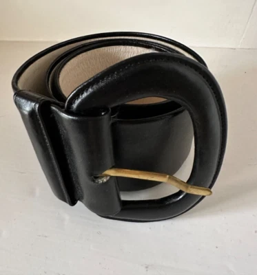 New Vintage Anne Klein for Calderon Black Leather Belt SMALL Made In USA - Image 1 of 4