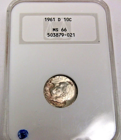 1961 D 10C Roosevelt Dime NGC MS 66 Older Label Cover