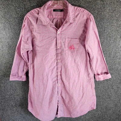 Camisa de dormir Lauren Ralph Lauren feminina manga longa xadrez rosa algodão tamanho M - Imagem 1 de 4
