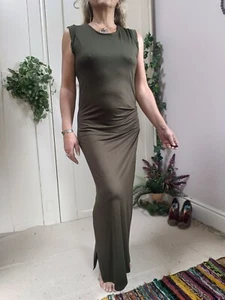 Aluna Green Stretchy Long Rushed Dress Teeshirt Dress Boho Style - Picture 1 of 6