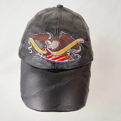 Винтажная бейсбольная кепка 90-х God Bless America черная кожа с ремешком папа - Изображение 1 из 4