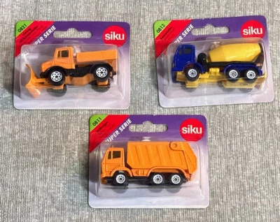 3 SIKU SUPER #0821 0811 813 MERCEDES UNIMOG Garbage Truck  Cement Mixer 1:55 NIB - Image 1 of 4