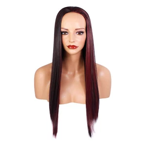 Damas 3/4 Media Peluca Darkest Darkest Brown / Red Highlights Straight 22" Cabello sintético - Imagen 1 de 7