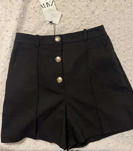 Zara Womens High Waisted Button Shorts/Bermuda Black Sz M NWT - Picture 1 of 6