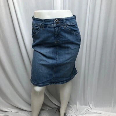 Falda vaquera Gloria Vanderbilt para mujer talla 8 azul denim bolsillos hasta la rodilla informal Foto 1 de 4