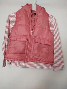DKNY Pink Sleeveless Hoodie,Long Sleeve Striped Shirt 2PC Girls Size 6 - Picture 1 of 4