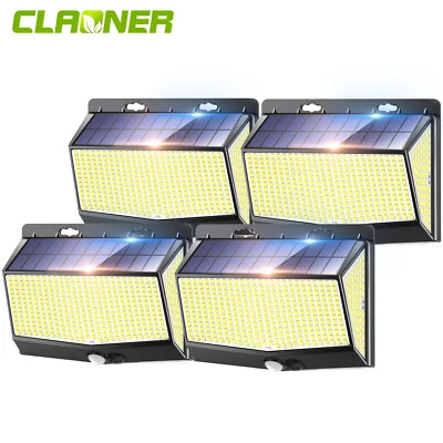 CLAONER 4Pack 468 LED Solar Wall lights PIR Motion Sensor Outdoor Garden Security Lamp