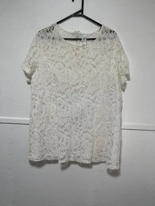 Alexia Plus Size 24 Off White Lace Short Sleeve Top Polyester Cotton - Picture 1 of 10