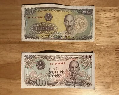 1988 1000 and 2000 Đồng notes – Viet Nam Currency – Circulated – Free Shipping - Image 1 of 2