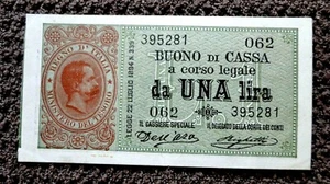 ITALY TREASURY BUONI DI CASSA 1893 1 LIRA BANKNOTE CAT. # 33 - Picture 1 of 6