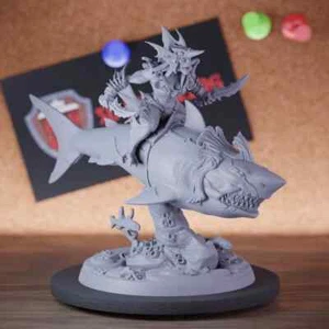 Female Triton Miniature Shark Rider Mini Dungeons and Dragons DnD 5e TTRPG - Picture 1 of 8