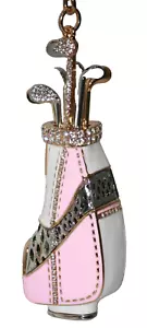 Miniatur rosa weiß silber Golftasche mit Glas Stein Bling Piper K Ornament Schlüssel - Bild 1 von 10