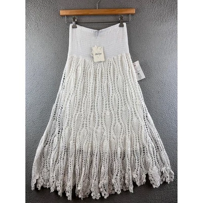 Nueva Maxi Falda Raviva Crochet Cintura Ajustada Blanca Playa Cubrir Boho Pequeña Foto 1 de 4