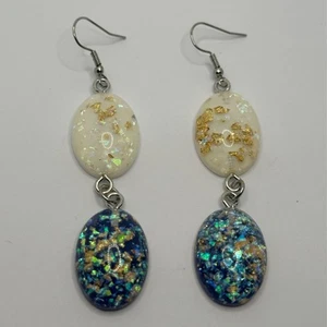Glitter flake dome earrings , Earrings Kitsch 8 cm long - Picture 1 of 40