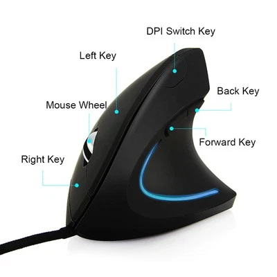 6D Ergonomic 800‑1200‑2000‑3200 Dpi Adjustable Optical Vertical Gaming Mou AM - Image 1 of 4