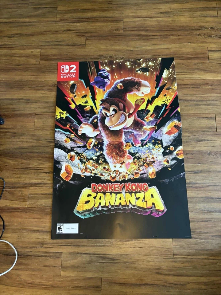 Letrero de exhibición Donkey Kong Bananza Nintendo Switch 2 Game Store 48x33 doble cara Foto 1 de 1