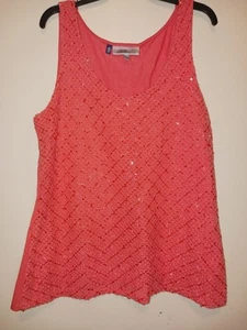JLo by Jennifer Lopez Women`s Sparkle Lace Tank Top Size L Salmon Peach Color - Picture 1 of 3