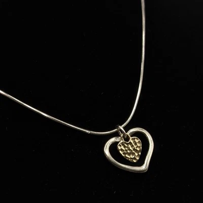  Silpada RETIRED Sterling Silver 925 and 9kt Gold Accent Heart Necklace N1543  - Image 1 of 4