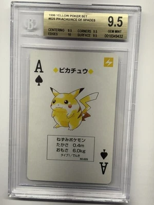1996 Yellow Poker Set 025 Pikachu Ace Of Spades Gem Mint 9.5 - Image 1 of 4
