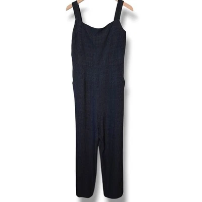 Macacão feminino Xhilaration listra azul grande perna reta casual gola quadrada - Imagem 1 de 4