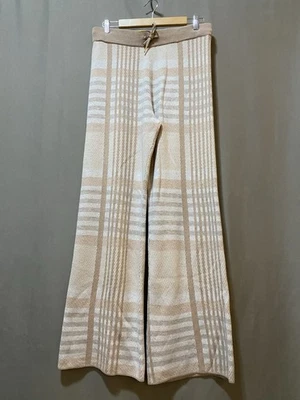 NUEVO SIN ETIQUETAS ELIE TAHARI Mujeres Cintura Elástica Mezcla de Cachemira Pantalones Tejidos Talla M Camel Cuadros Foto 1 de 4