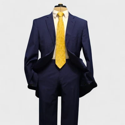 Hugo Boss 2 Piece Suit 42L Blue Pinstripe Super 100s Dual Vent 2 Button - Image 1 of 4