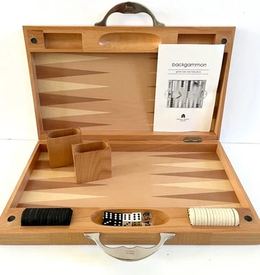 Juego de backgammon de madera de haya Michael Graves de colección piezas de metal firmadas completo Foto 1 de 4