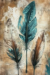 Canvas Art Teal And Brown Feathers In Artistic Style Wall Picture Poster Print - Picture 1 of 22