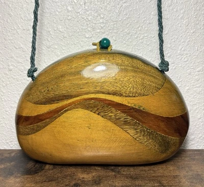 RARO BOLSO CLUTCH DE MADERA DE DISEÑADOR RAFAEL SANCHEZ EXÓTICO VINTAGE CON CORREA PARA EL HOMBRO Foto 1 de 4
