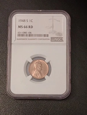 👉1948-S Lincoln Wheat Penny NGC MS-66 RD - Image 1 of 2