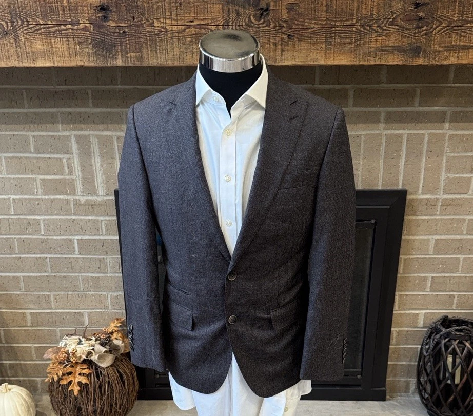 Hugo Boss 36S Gris Marrón Micro Patrón Tela E. Thomas Abrigo Deportivo 2 Botones Usado en Excelente Condición Foto 1 de 4